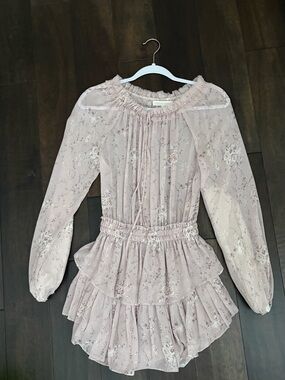 LoveShackFancy Dusty Rose Floral Ruffle Mini Dress